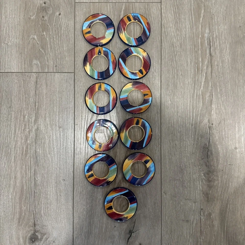 11 pcs Tabletops Unlimited Madrid Napkin Rings Ceramic Multicolor Discontinued